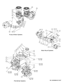 Hydro Hose And Pump Assembly Diagram and Parts List for M48-KW 53AI8CTV750-23HP Cub Cadet Lawn Tractor